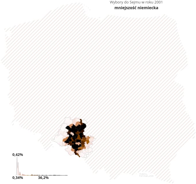 Mapa poparcia komitetów mniejszości niemieckiej.